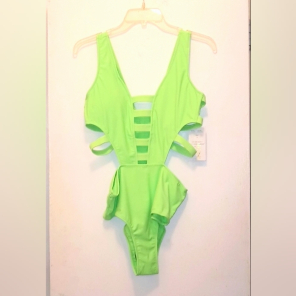 TANKINI NEON GREEN ONE PIECE BATHING SUIT